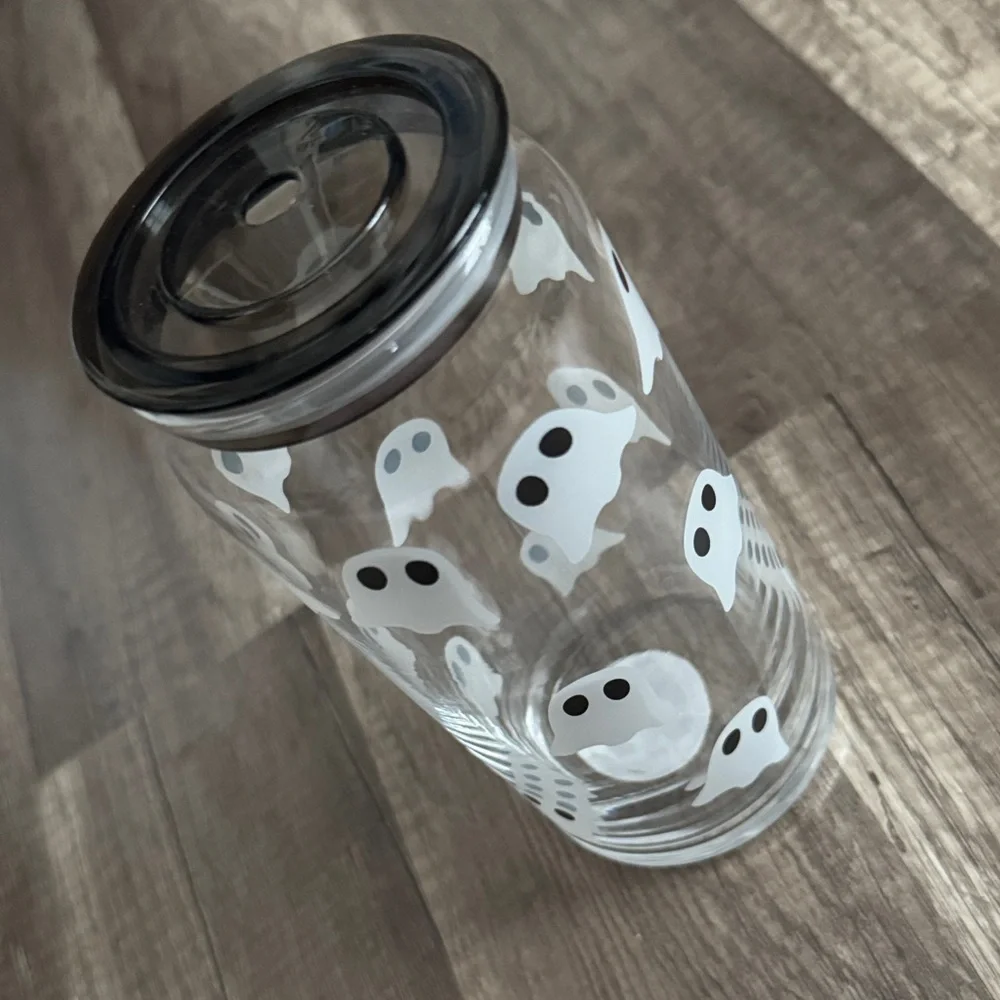 Ghost Pattern Glass Cup with lid. - Picture 2 of 3